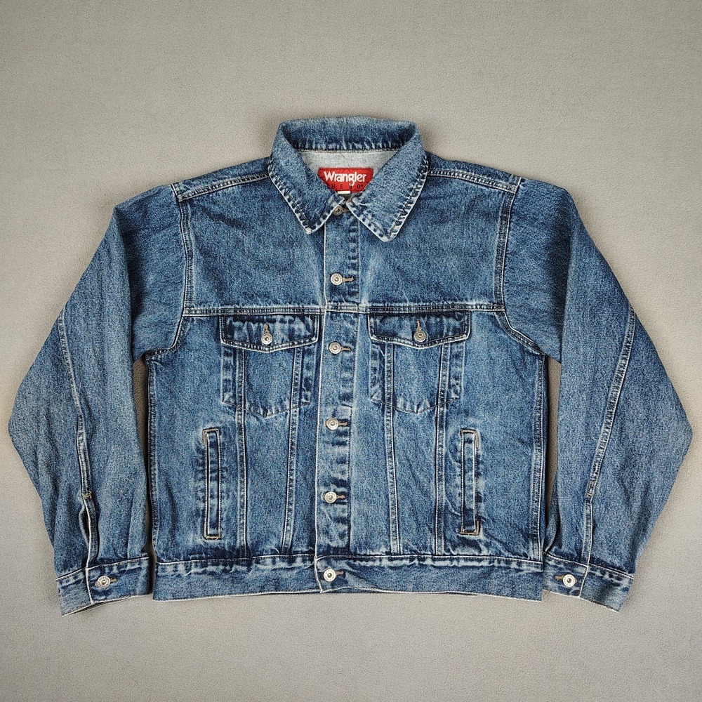 Vintage 90s Wrangler HERO Denim Jacket Men Large Blue Trucker Cowboy Rodeo EC